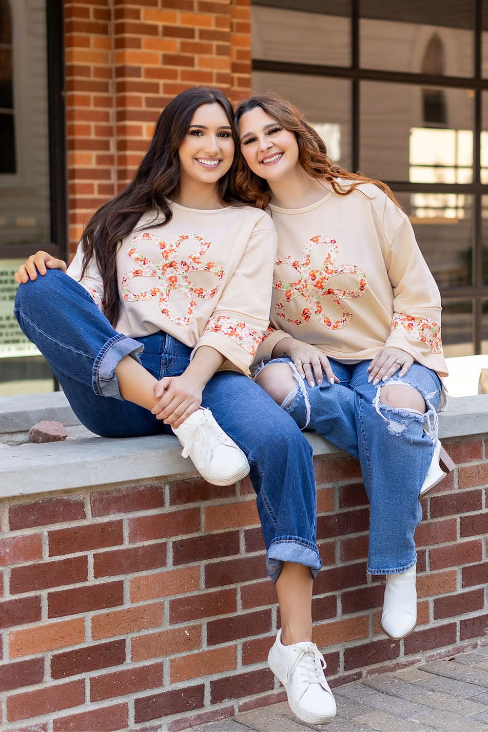 Beige floral wide sleeve top - Love Salve